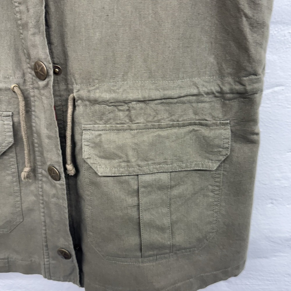 Love Tree Olive Green Hooded Cargo Utility Womens Vest Size Large 100%‎ Cotton - Picture 4 of 8